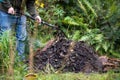 farmer collecting soil samples in a test tube in a field. Agronomist checking soil carbon and plant health on a farm. soil science Royalty Free Stock Photo