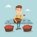 Farmer collecting tomatos vector illustration. Royalty Free Stock Photo