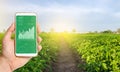 Farmer collects information from farm fields. IoT Internet of things in agriculture, innovative technologies in farming. Analytics Royalty Free Stock Photo