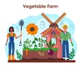 Farmer concept. Horticulture. Farm worker growing plants, vegetables