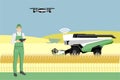 Farmer controls an autonomous harvester