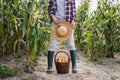 Farmer standing in corn field. Farming concept Royalty Free Stock Photo