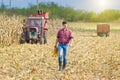 Farmer on corn harvest Royalty Free Stock Photo