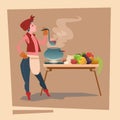 Farmer Country Woman Cooking Dinner Cartoon Character Royalty Free Stock Photo