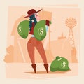 Farmer Country Woman Hold Big Money Sack Success Agriculture Business Royalty Free Stock Photo