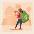 Farmer Country Woman Hold Big Money Sack Success Agriculture Business Royalty Free Stock Photo