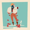 Farmer Country Woman Hold Sack With Tomato Falling Down Cartoon Character Royalty Free Stock Photo