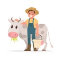 Farmer and cow. Agriculture. Vector illustration