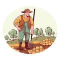 farmer digging lawn, planting vegetables