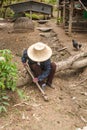 A farmer digging by spade, prepare to planting
