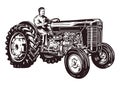 Farmer driving an old tractor - hand drawn illustration Royalty Free Stock Photo