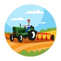 Farmer driving tractor with plough illustration