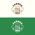 Farmer emblem set with tractor, field, tree and sun color line s