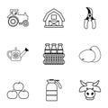 Farmer equipment icons set, outline style