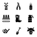 Farmer equipment icons set, simple style