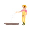 Farmer Farming Woman Sowing Vector Illustration