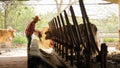 Farmer Feeding Animals Peasant Man At Work In Farm