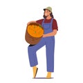 Farmer Female Character Stands Proudly With A Rustic Basket Filled To The Brim With Vibrant, Ripe Orange Fruits