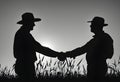 a farmer field work team handshake teamwork planting family silhouette organic farm harvest commerce farming labor agricultural