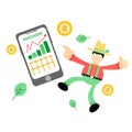 farmer man agriculture and mobile finance analysis money cartoon doodle flat design vector illustration