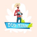 Farmer Fishman Hold Fish Eco Farming Logo Concept