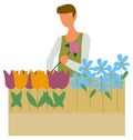 Farmer Florist Picking Flowers Flowerpot Isolated