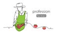 Farmer fresh vegetables concept. Tomatoes in the hem of the apron. Vector background, banner, poster. One continuous