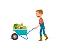 Farmer with full of vegetables wheelbarrow icon