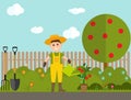 Farmer Gardener Man with Watering Can and Tomato Plant in Modern Royalty Free Stock Photo