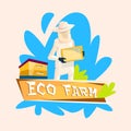 Farmer Gather Honey From Bee Hive Apiary Eco Farm Logo