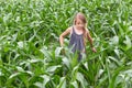 Farmer girl inspecting the growing corn