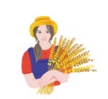 Farmer girl woman holding ears of wheat in her hands Royalty Free Stock Photo