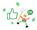 farmer man agriculture give a thumbs up icon cartoon doodle flat design vector illustration