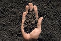 Farmer hand soil ground earth garden soil farm ground dirt. Handful of dirt hand holding soil earth. Organic earth day Royalty Free Stock Photo