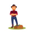 Farmer and harvest, vector icon or clipart.