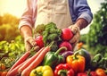 Farmer harvesting fresh organic vegetables on a farm on summer day.Marco.AI Generative