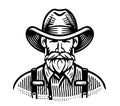 Farmer in hat logo sketch hand drawn in doodle style Royalty Free Stock Photo