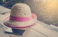 Farmer Hat with smart phone for Modern hi technology farmer on table Royalty Free Stock Photo