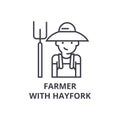 Farmer with hayfork line icon, outline sign, linear symbol, vector, flat illustration