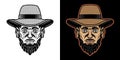 Farmer head in straw hat with beard vector illustration in two styles black on white and colorful on dark background Royalty Free Stock Photo