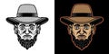 Farmer head in straw hat with beard vector illustration in two styles black on white and colorful on dark background Royalty Free Stock Photo