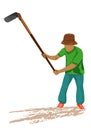 Farmer with hoe on white background