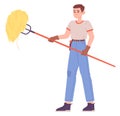 Farmer hold hayfork with hay. Countryside worker character