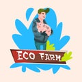 Farmer Hold Pig Butcher Animal Eco Farm