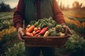 Farmer hold vegetables basket food. Generate Ai