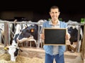 Cattle rancher showing the blackboard Royalty Free Stock Photo