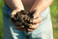 Farmer holding lump of wet soil in his hands