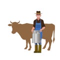 Farmer holding a milk churn Royalty Free Stock Photo