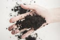 A pile of soil in female hands Royalty Free Stock Photo