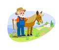 Farmer with horse. Countryside background. Old MacDonald